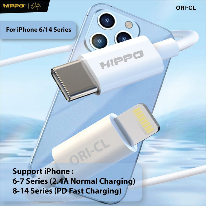 Hippo Elite Kabel PD Cabel Charging ORI 30W C TO L White Super fast charging 8
