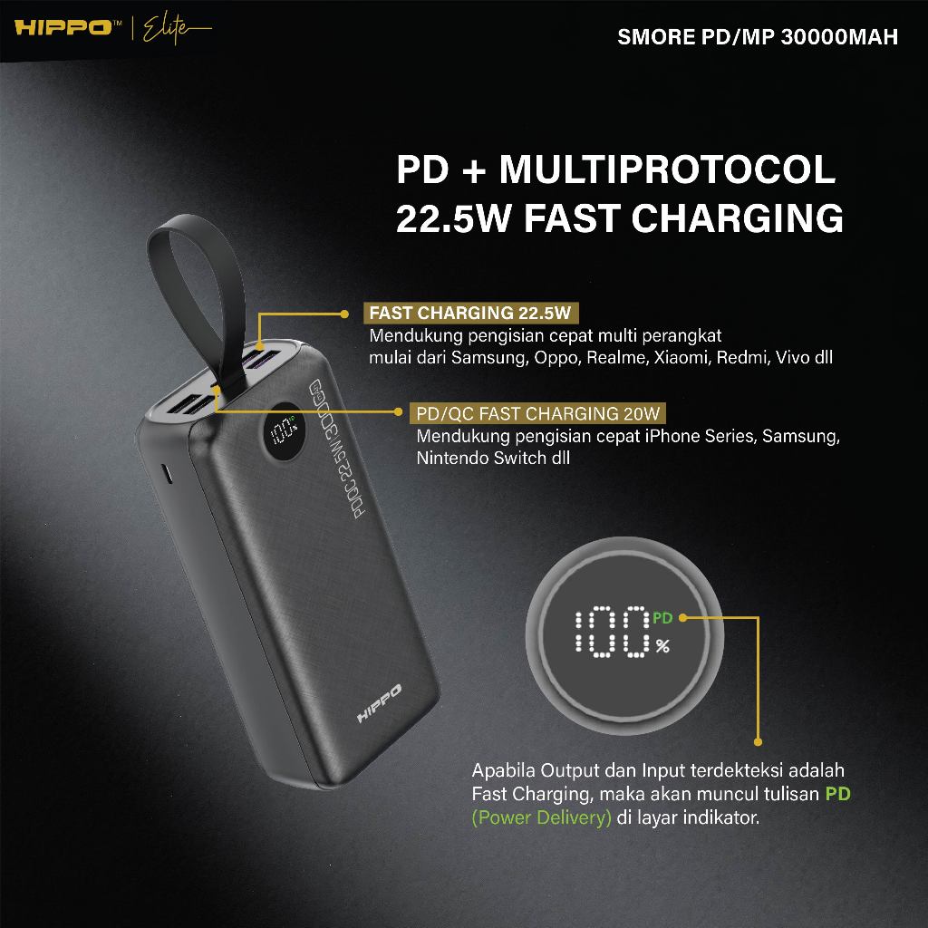Hippo PowerBank Smore PD 22,5W 10000mAh - 30000mAh Quick Fast Charging Power Bank Type C Power Delivery QC 5 P 8