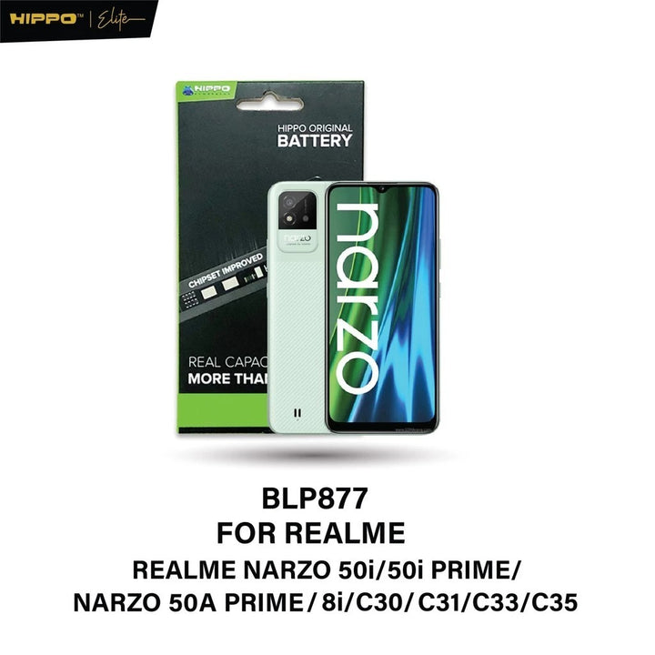 Hippo Baterai REALME BLP-877 REALME NARZO 50I / 50I PRIME / 8I / C30 / C31 / C33 / C35 5000mAh Batt Batre Batere Batrai