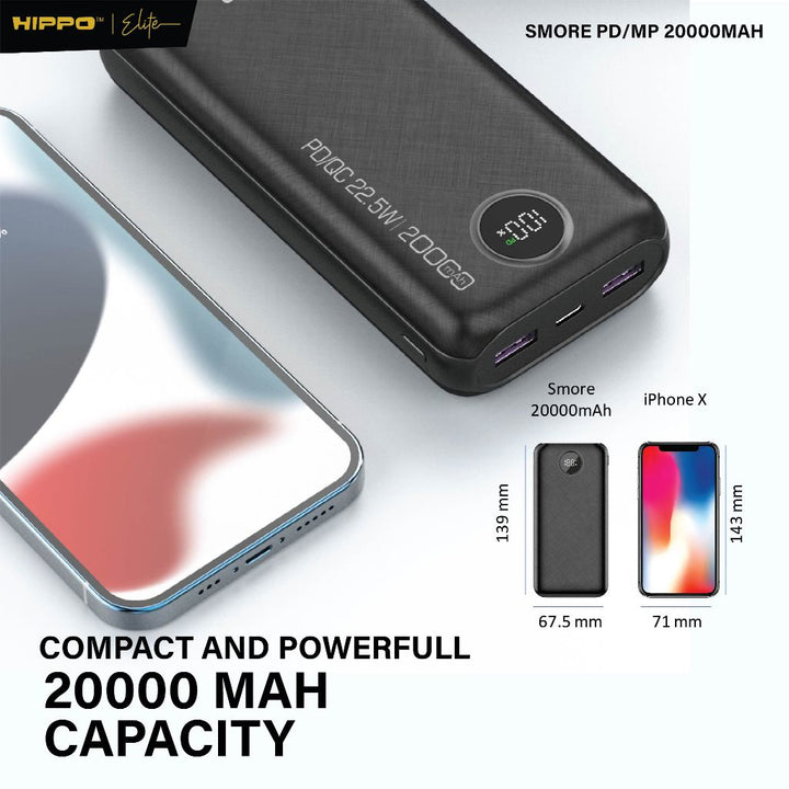 Hippo Powerbank Smore PD 22,5W 20000mAh Quick Fast Charging Power Bank Type C Power Delivery QC 5 2 Port Outpu 3