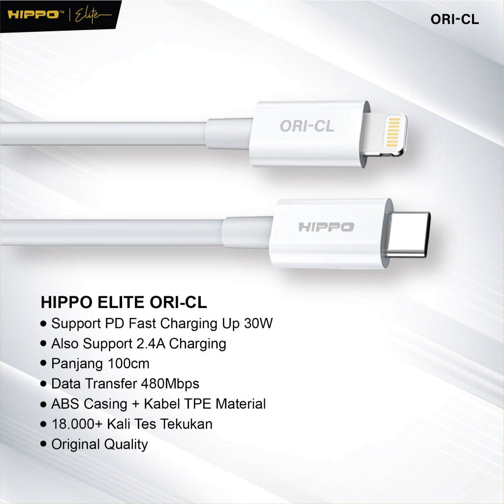 Hippo Elite Kabel PD Cabel Charging ORI 30W C TO L White Super fast charging 2