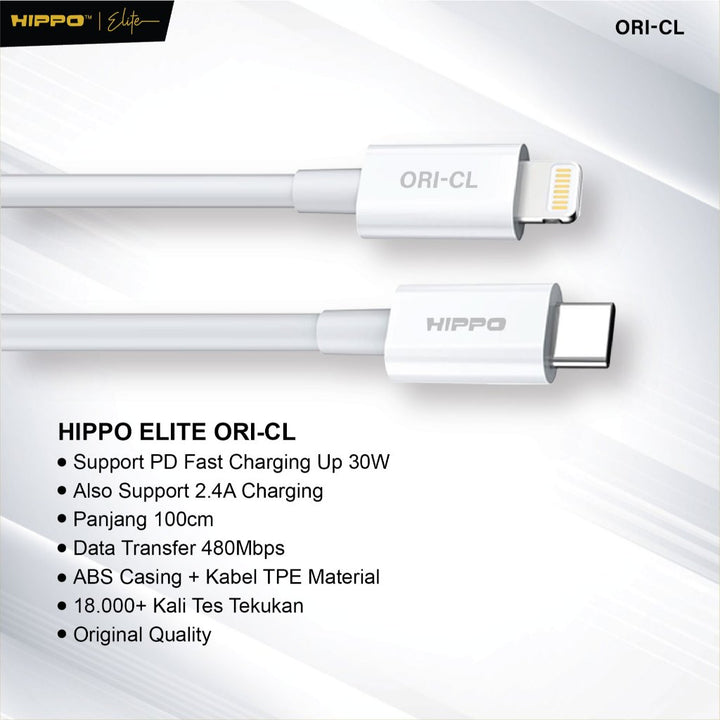 Hippo Elite Kabel PD Cabel Charging ORI 30W C TO L White Super fast charging 2