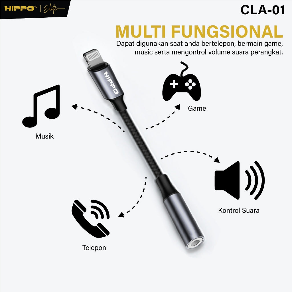 HIPPO Kabel CONVERTER CLA-01 Lightning to DC Aux 3.5mm Audio Open Mic untuk Iphone 7 8 X XR 11 12 13 14 Pro Ma 7