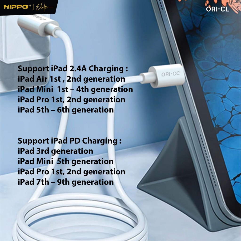Hippo Elite Kabel PD Cabel Charging ORI 30W C TO L White Super fast charging 9