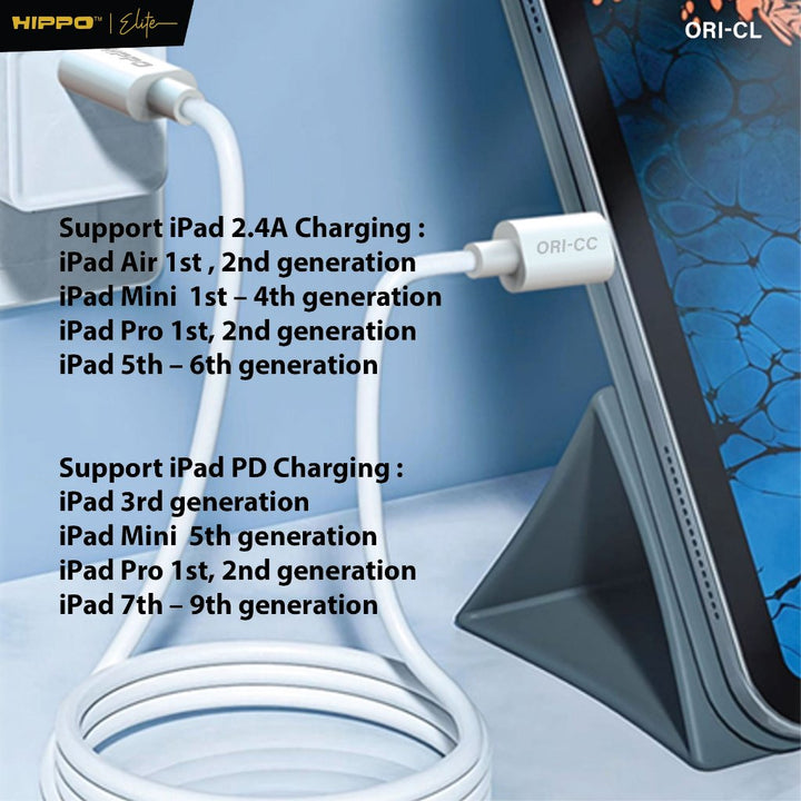 Hippo Elite Kabel PD Cabel Charging ORI 30W C TO L White Super fast charging 9