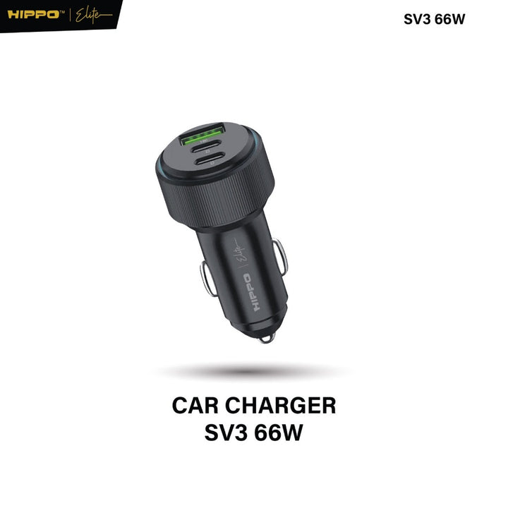 Hippo Elite CAR Charger SV3 66W Total Output - BLACK Triple 3 Ports (2 USB-C Ports &amp; 1 USB-A Port)