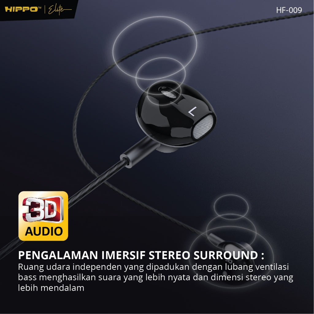 Hippo Earphone HF-009 Super Bass Jack 3.5 mm Wired Handsfree Android Original Earbuds Headset 3