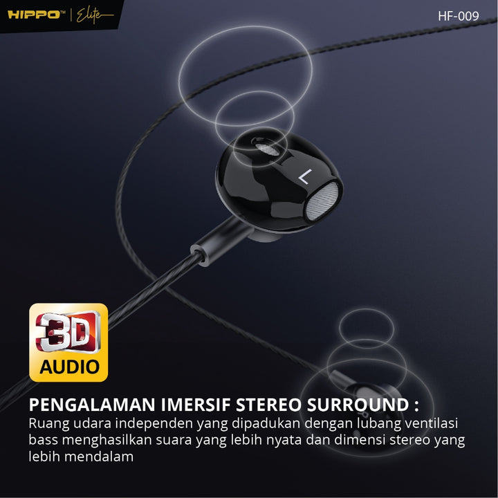 Hippo Earphone HF-009 Super Bass Jack 3.5 mm Wired Handsfree Android Original Earbuds Headset 3