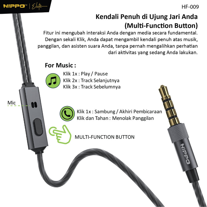 Hippo Earphone HF-009 Super Bass Jack 3.5 mm Wired Handsfree Android Original Earbuds Headset 4