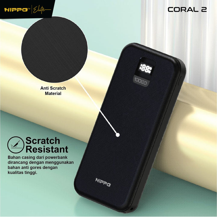Hippo Powerbank Coral2 10000MAH BLACK Output 2.4A Smart Detect Charger Flight Friendly Power Bank 4