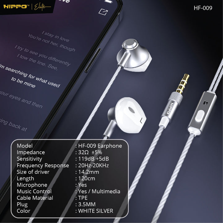 Hippo Earphone HF-009 Super Bass Jack 3.5 mm Wired Handsfree Android Original Earbuds Headset 9