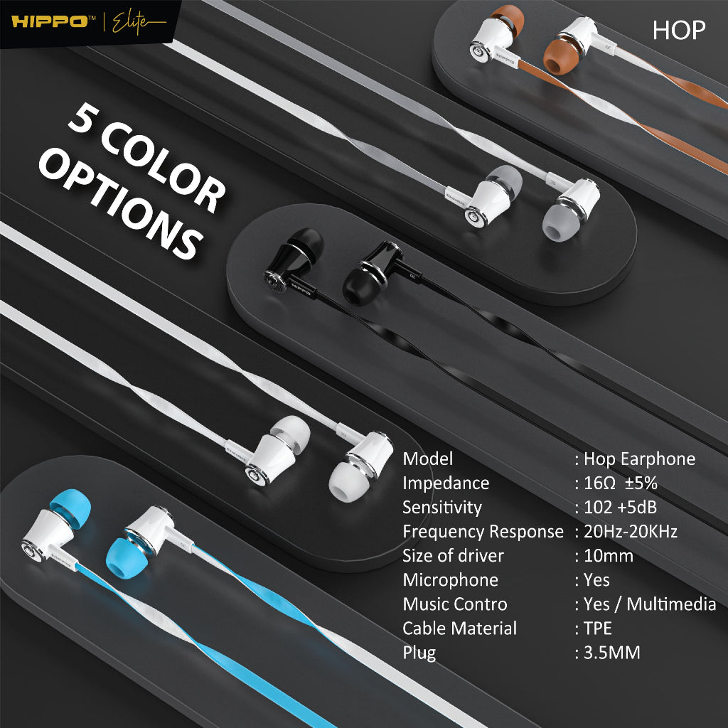 Hippo Earphone Hop Super Bass Jack 3.5 mm Wired Handsfree Android Original Earbuds Headset 9