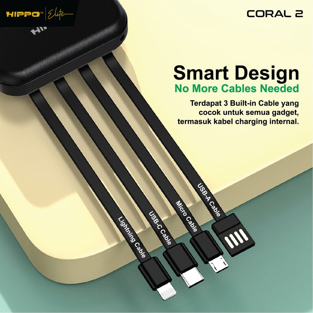 Hippo Powerbank Coral2 10000MAH BLACK Output 2.4A Smart Detect Charger Flight Friendly Power Bank 2