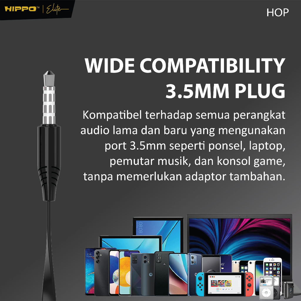 Hippo Earphone Hop Super Bass Jack 3.5 mm Wired Handsfree Android Original Earbuds Headset 8