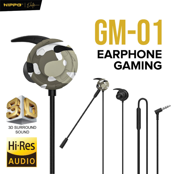 Headset Gaming Hippo Wired GM-01 Handsfree Cable Jack Dual Microphone 3D surround