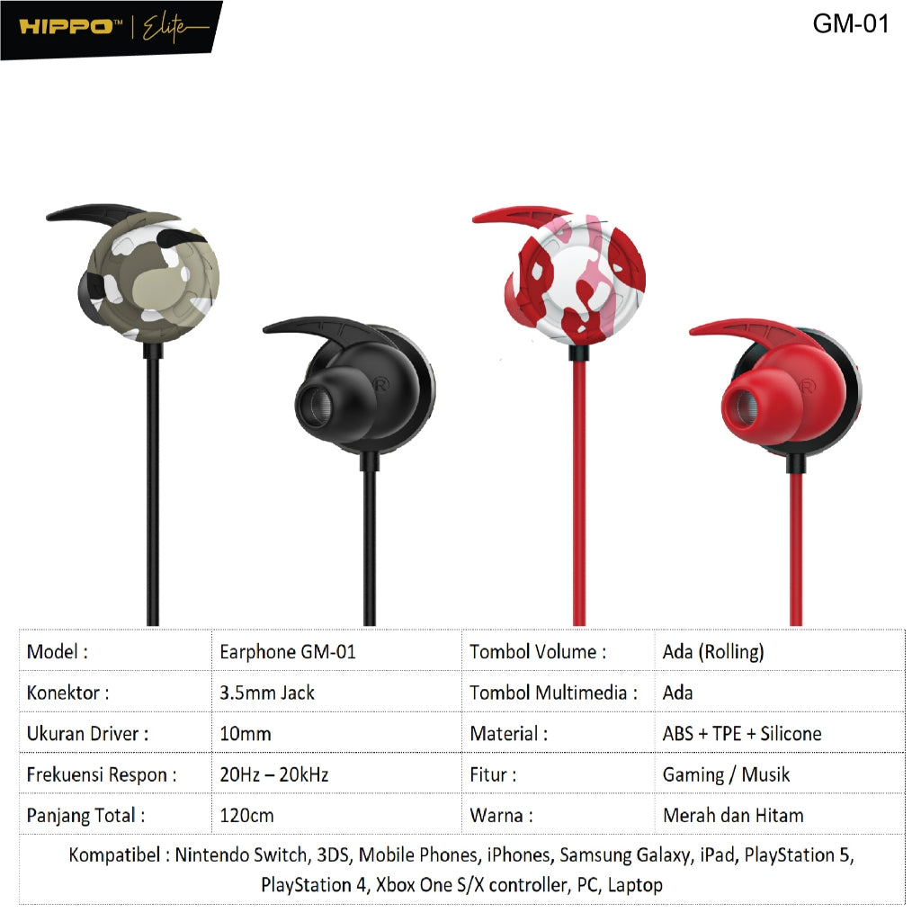 Headset Gaming Hippo Wired GM-01 Handsfree Cable Jack Dual Microphone 3D surround 2