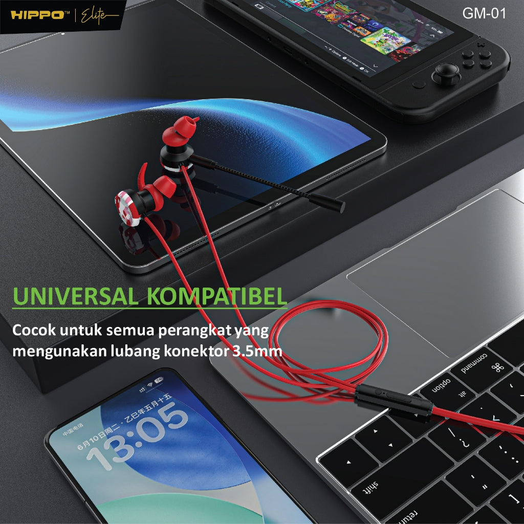 Headset Gaming Hippo Wired GM-01 Handsfree Cable Jack Dual Microphone 3D surround 9