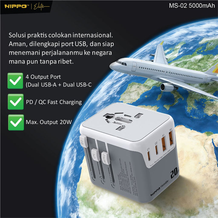 Hippo Travel ADAPTOR RAVEN 4P 20W 4 Port EU UK US AUS USB A C 2