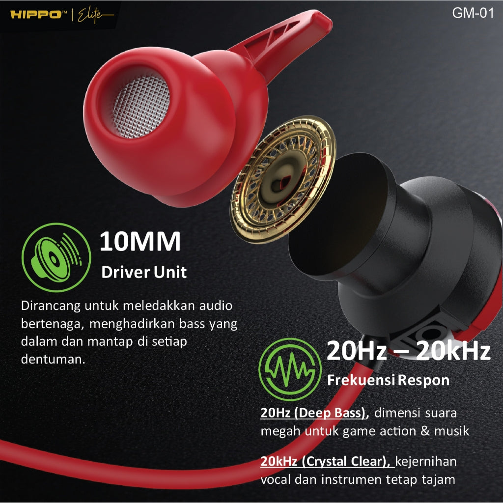 Headset Gaming Hippo Wired GM-01 Handsfree Cable Jack Dual Microphone 3D surround 6