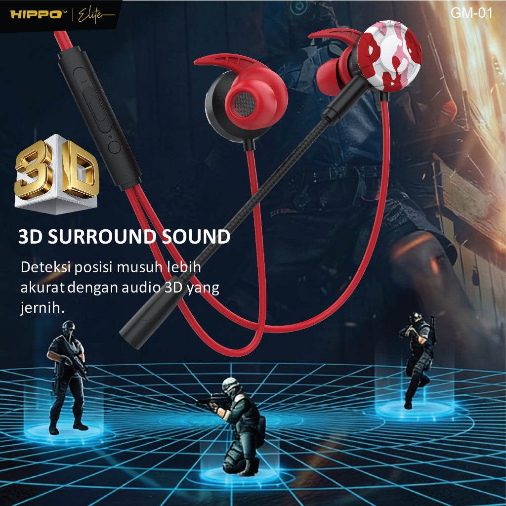 Headset Gaming Hippo Wired GM-01 Handsfree Cable Jack Dual Microphone 3D surround 4
