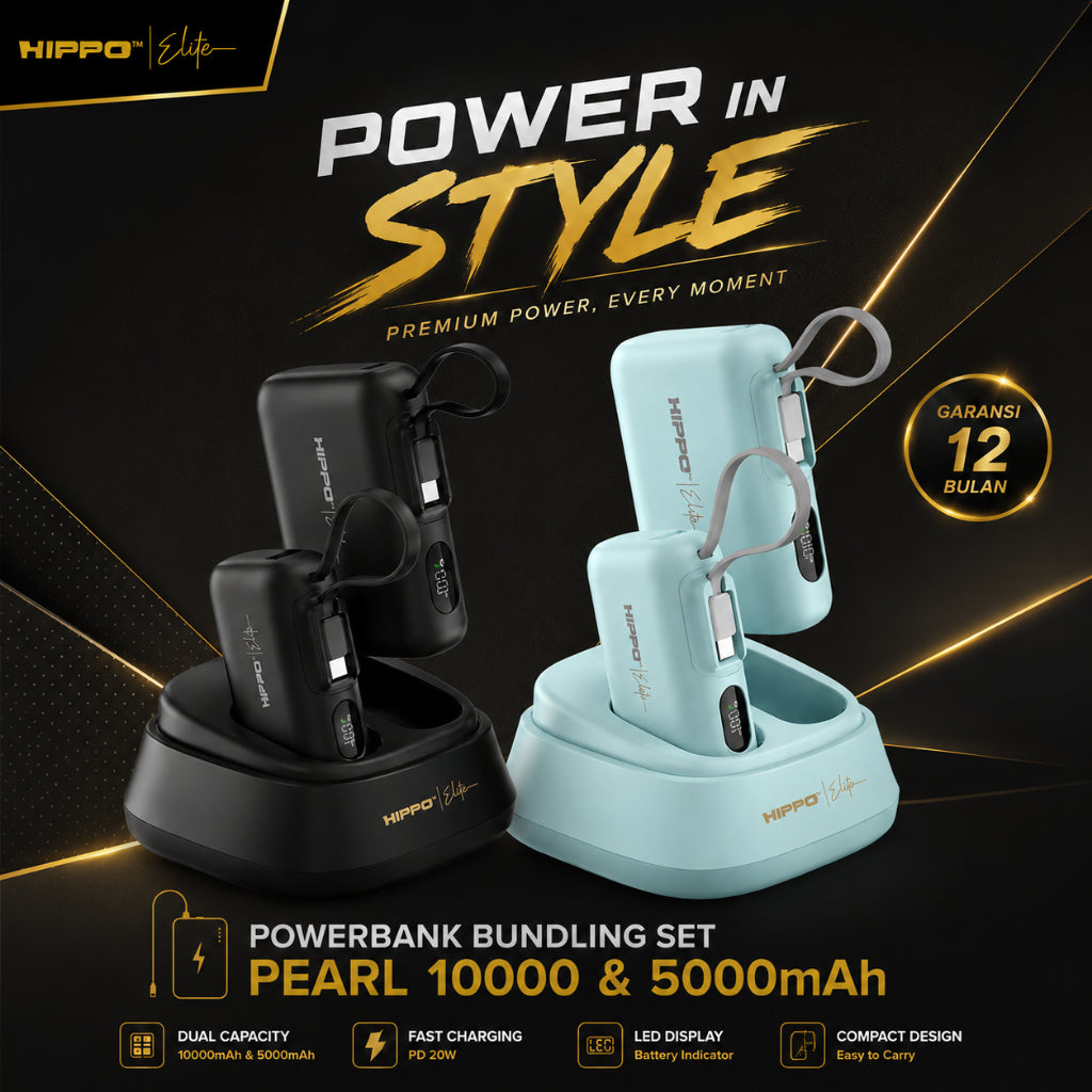 [CCC Certified] Hippo Elite Powerbank Pearl  Full 1 Set  PD 22,5W Power Delivery | 5000mAh + 10000mAh + Dock