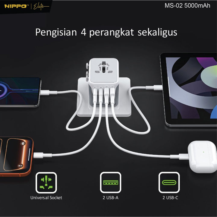 Hippo Travel ADAPTOR RAVEN 4P 20W 4 Port EU UK US AUS USB A C 4