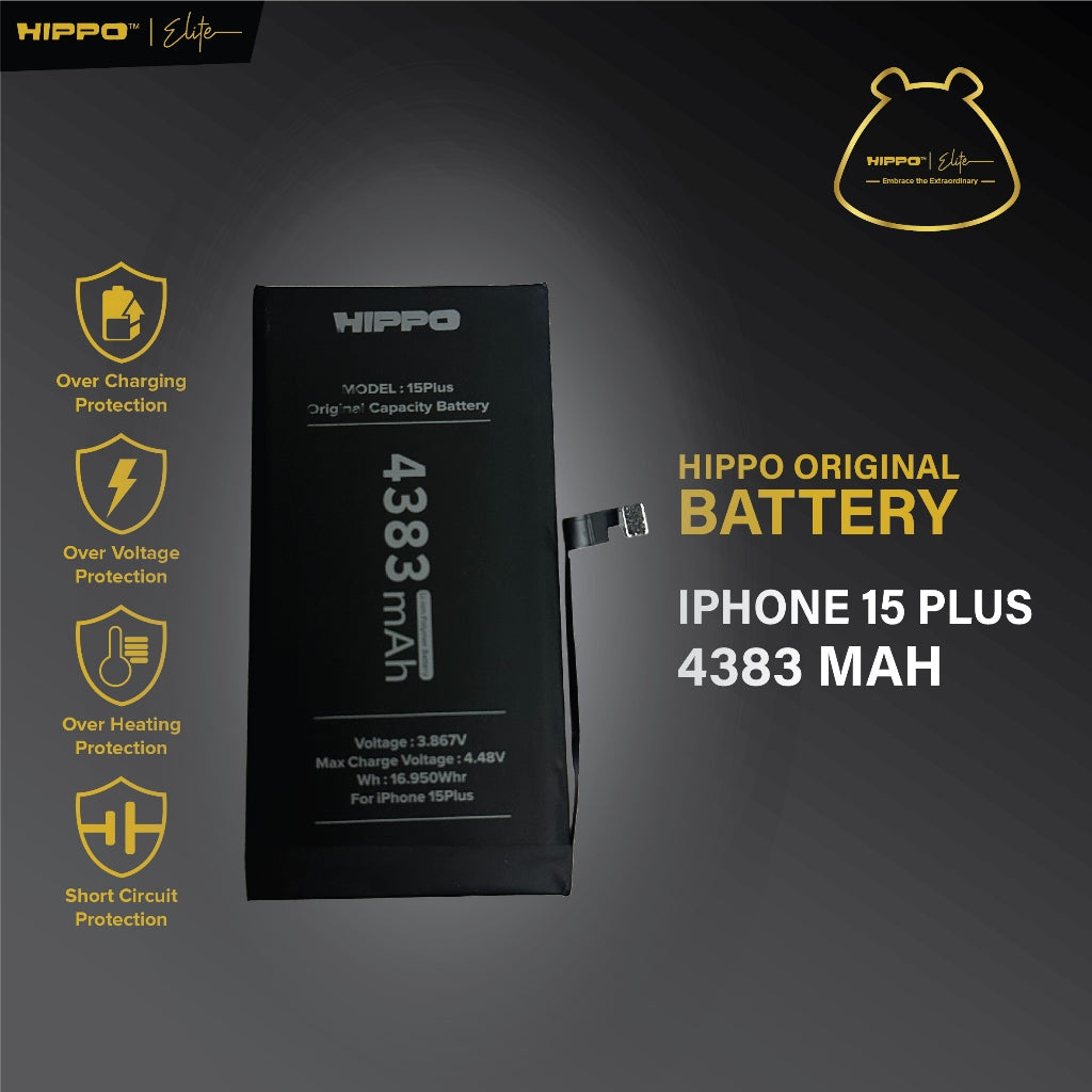 Hippo Baterai Iphone 15 Plus 4383mAh Battery Batere Batrai Batre Original Cell Garansi resmi