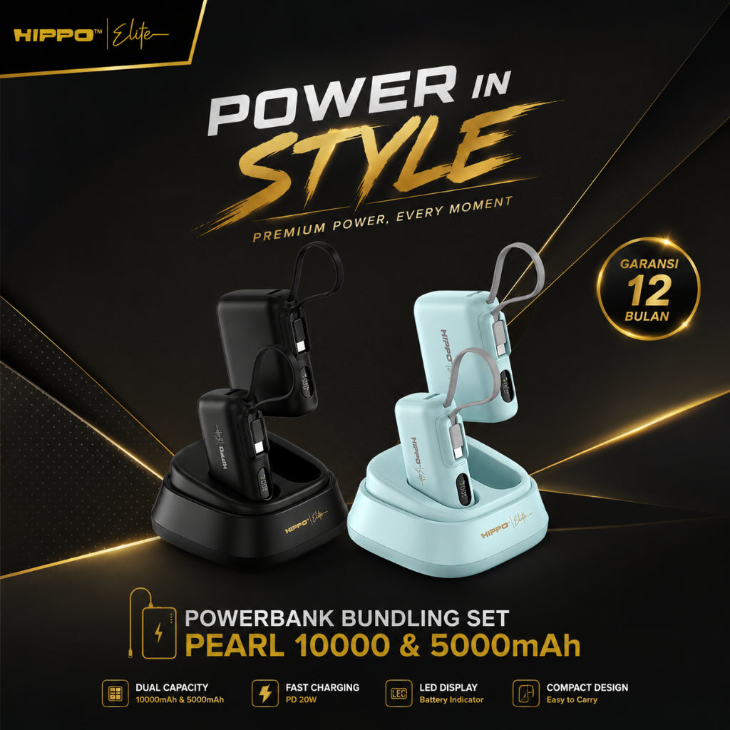 [CCC Certified] Hippo Elite Powerbank Pearl  Full 1 Set  PD 22,5W Power Delivery | 5000mAh + 10000mAh + Dock 7