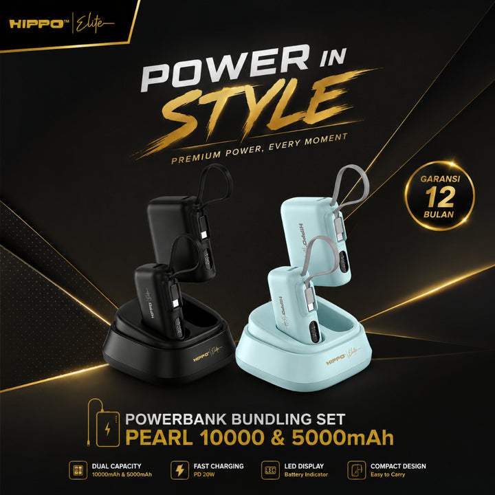[CCC Certified] Hippo Elite Powerbank Pearl  Full 1 Set  PD 22,5W Power Delivery | 5000mAh + 10000mAh + Dock 7