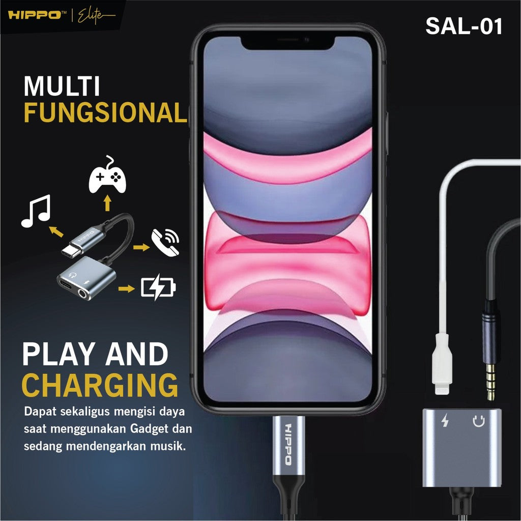 HIPPO Kabel SPLITTER SAL-01 2in1 Lightning to Jack 3.5mm Converter Support PUBG Charge + Mic iPhone 6 7 8 x 11 4