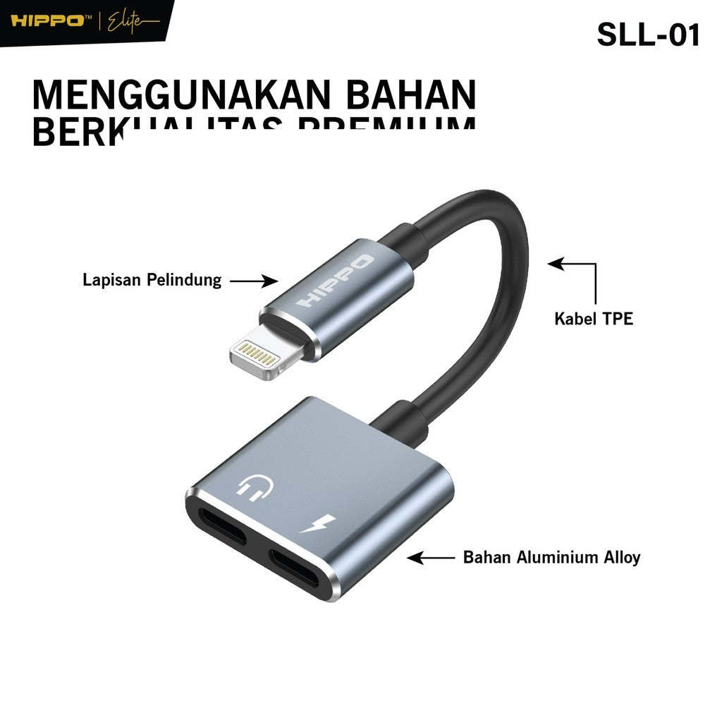 HIPPO Kabel SPLITTER SLL-01 2in1 Lightning to Lightning + Lightning Coverter PUBG Charger+ Headset Open Mic iP 2