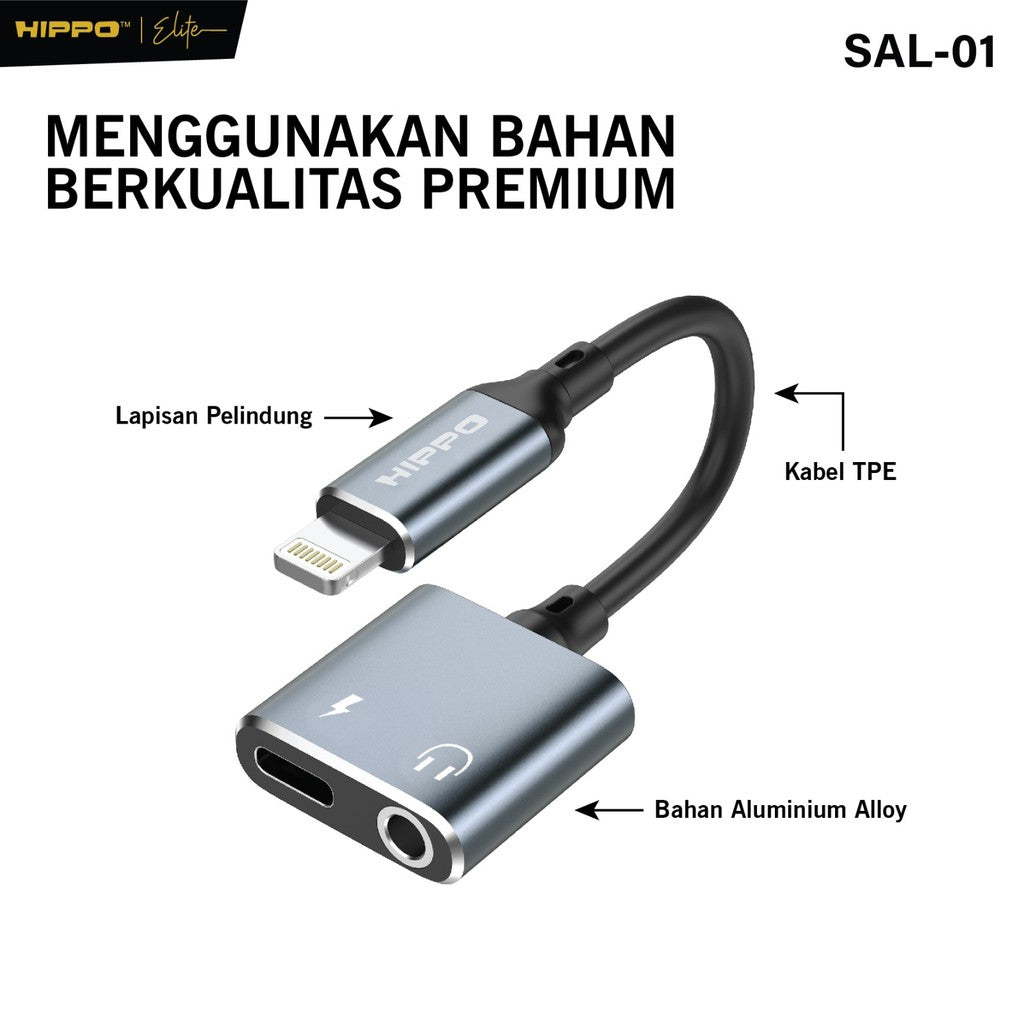 HIPPO Kabel SPLITTER SAL-01 2in1 Lightning to Jack 3.5mm Converter Support PUBG Charge + Mic iPhone 6 7 8 x 11 2