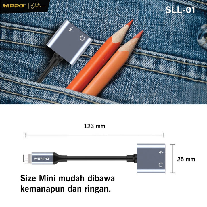 HIPPO Kabel SPLITTER SLL-01 2in1 Lightning to Lightning + Lightning Coverter PUBG Charger+ Headset Open Mic iP 5