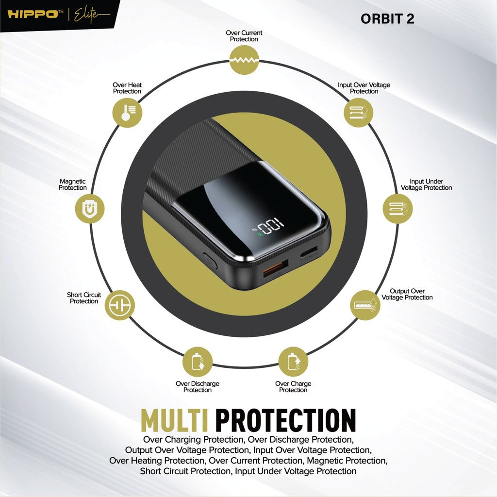 Hippo Powerbank Orbit2 10.000 Mah Pd 22.5W Type C Lightning Fast Charging Power Delivery Mini Size With Led In 3