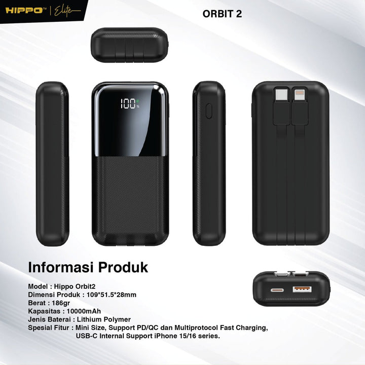 Hippo Powerbank Orbit2 10.000 Mah Pd 22.5W Type C Lightning Fast Charging Power Delivery Mini Size With Led In 2