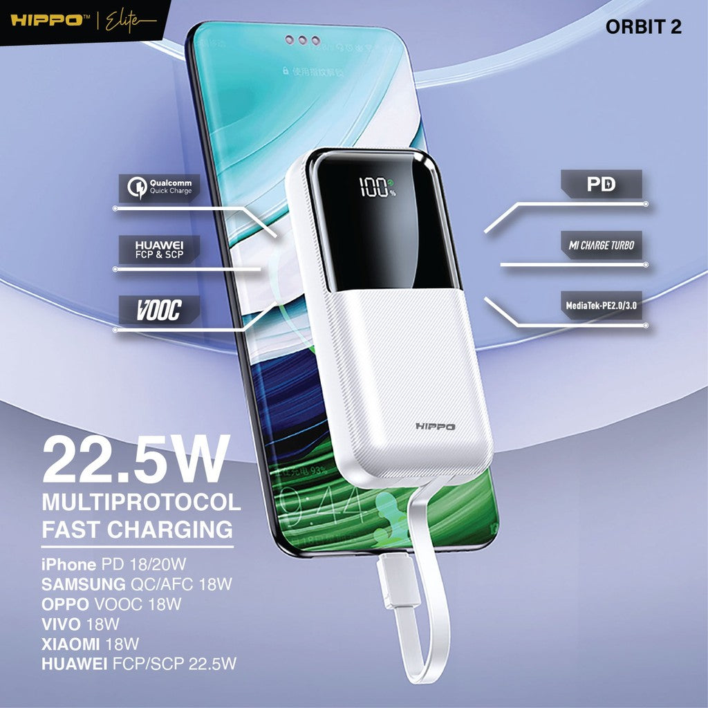 Hippo Powerbank Orbit2 10.000 Mah Pd 22.5W Type C Lightning Fast Charging Power Delivery Mini Size With Led In 9