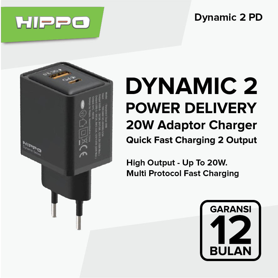Hippo Adapter Charger Dynamic2 PD Singel Port Power Delivery Dual Port 20W Black 2