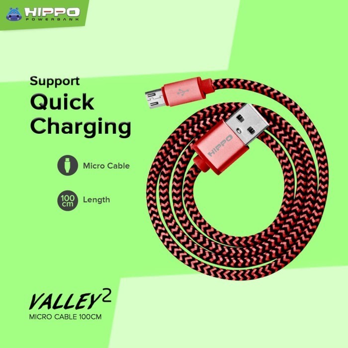 Hippo Valley Versi 2 100cm Kabel Data Charger Micro USB