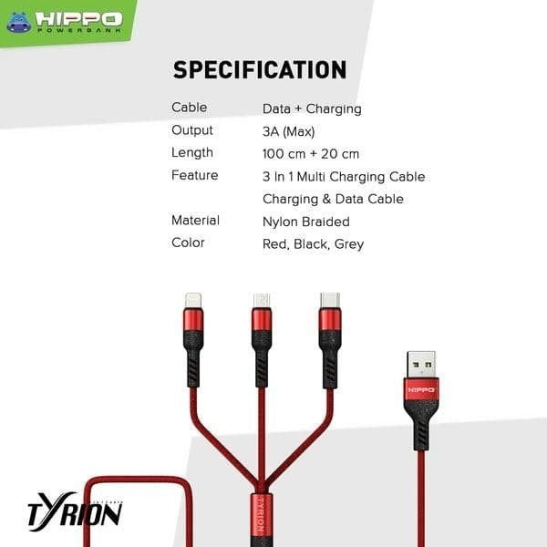 Kabel Hippo Tyrion Kabel 3 in 1 Micro - Lightning Iphone - USB Type C 2