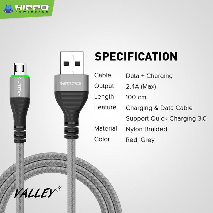 Hippo Kabel Data Valley 3 Micro USB 100cm Fast Charging 3.0 5