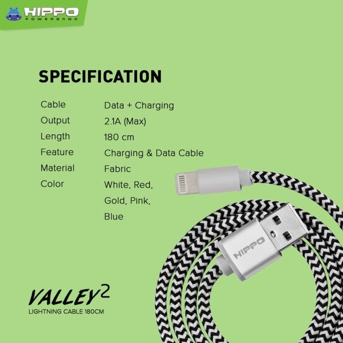 Hippo Valley 2 Lightning Kabel Data &amp; Charger 200cm 5