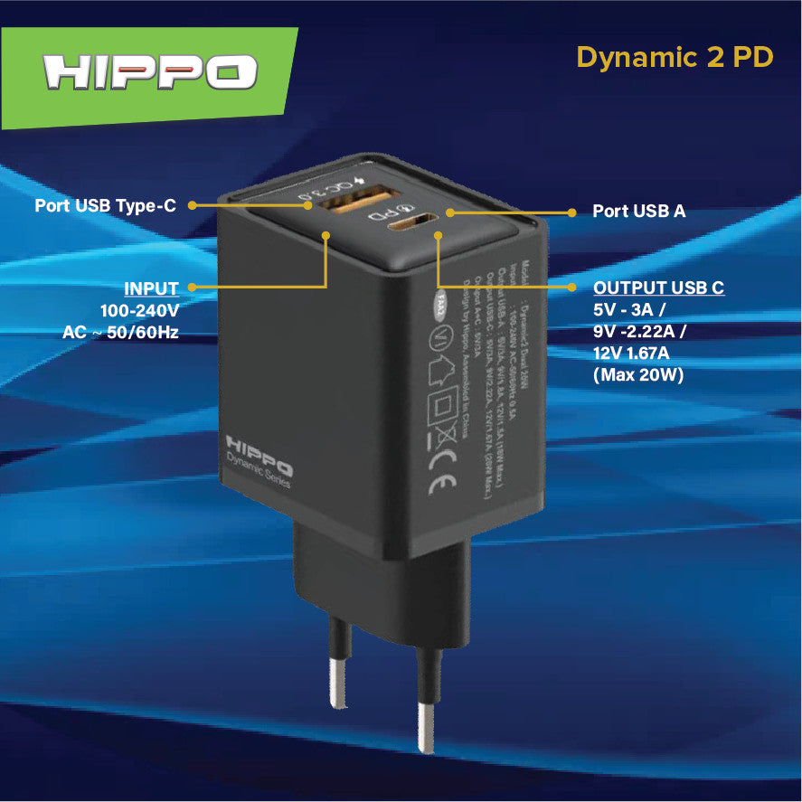 Hippo Adapter Charger Dynamic2 PD Singel Port Power Delivery Dual Port 20W Black 3