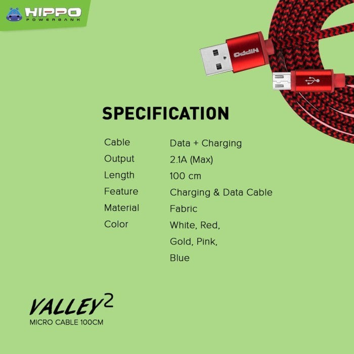 Hippo Valley Versi 2 100cm Kabel Data Charger Micro USB 5