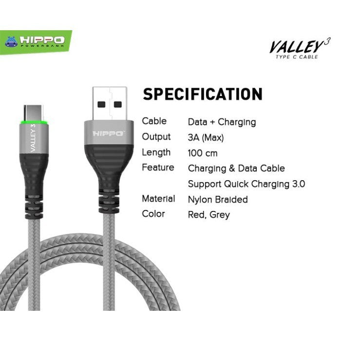 Hippo Kabel Data Valley 3 TYPE C USB 100cm Fast Charging 3.0 2