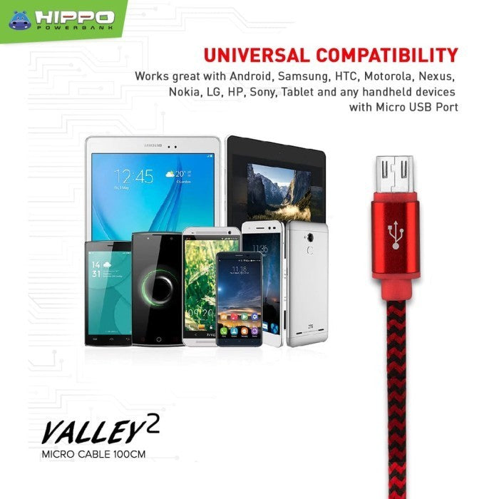 Hippo Valley Versi 2 100cm Kabel Data Charger Micro USB 4