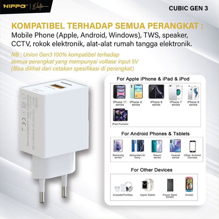 Hippo Adapter Cubic Gen 3 Smart Detec Charger 2.4A 5