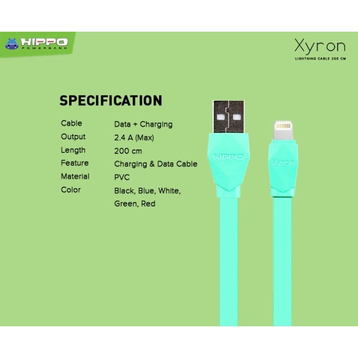 Hippo Xyron Lightning 200cm Kabel Data &amp; Charger iPhone iPad Panjang 7