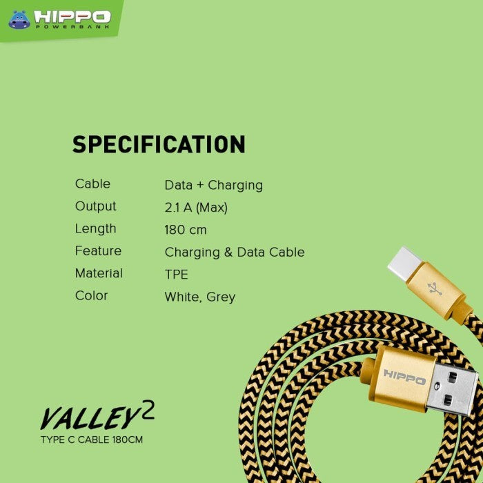 Hippo Valley 2 Type C Kabel Data &amp; Charger 200cm 2