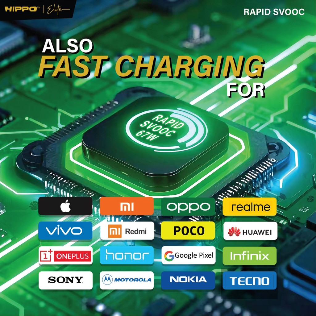 Hippo Elite Rapid Svooc 67W Adaptor  Oppo Realme Super Vooc 2Port Usb A C Kepala Charger Casan Adapter Fast Ch 6