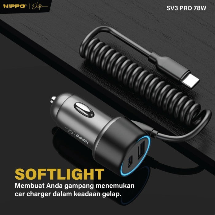 Hippo Elite SV3 Pro Car Charger Pd 78W 2 Port Built In Cable Charger Casan Mobil Power Delivery Super Fast Cha 3
